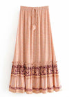 Maxi Boho Skirt Pink melon floral pattern