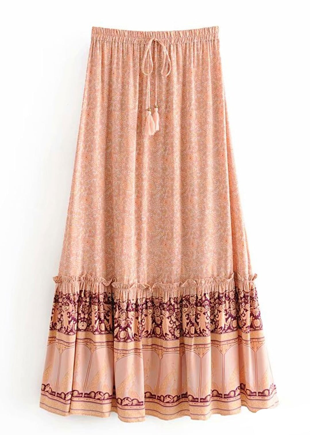 Maxi Boho Skirt Pink melon floral pattern