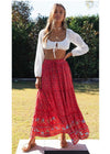 Boho Bright red maxi Skirt with floral pattern