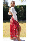 Boho Bright red maxi Skirt with floral pattern