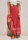 Boho Bright red maxi Skirt with floral pattern