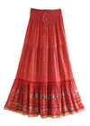 Boho Bright red maxi Skirt with floral pattern