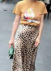 Retro Satin Boho midi skirts, leopard print