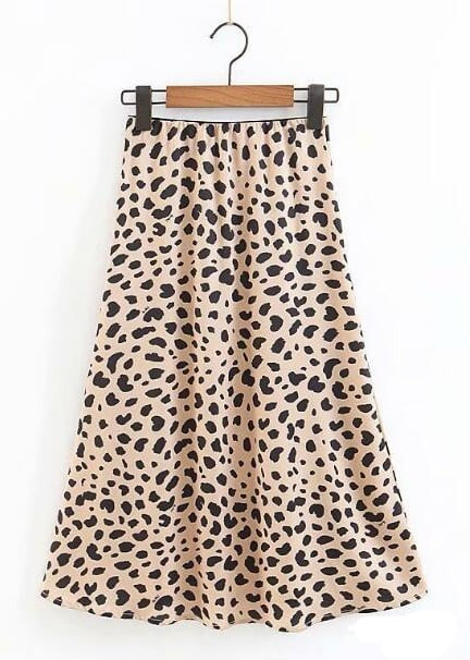 Retro Satin Boho midi skirts, leopard print