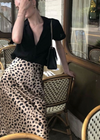 Retro Satin Boho midi skirts, leopard print