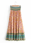 Boho Maxi flared Skirt orange asymmetrical floral pattern