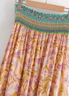 Boho Maxi flared Skirt orange asymmetrical floral pattern