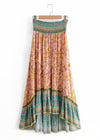 Boho Maxi flared Skirt orange asymmetrical floral pattern