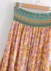 Boho Maxi flared Skirt orange asymmetrical floral pattern