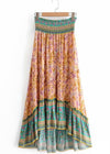 Boho Maxi flared Skirt orange asymmetrical floral pattern