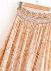 Boho Long Flared Skirt asymmetrical pink orange floral pattern