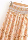 Boho Long Flared Skirt asymmetrical pink orange floral pattern