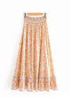 Boho Long Flared Skirt asymmetrical pink orange floral pattern