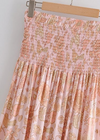 Apricot Boho long Skirt with smocked waist, floral pattern with slit