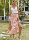 Apricot Boho long Skirt with smocked waist, floral pattern with slit