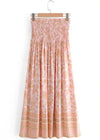 Apricot Boho long Skirt with smocked waist, floral pattern with slit