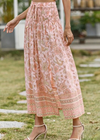 Apricot Boho long Skirt with smocked waist, floral pattern with slit