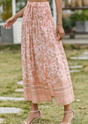 Apricot Boho long Skirt with smocked waist, floral pattern with slit