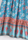 Blue Boho Chic Long Skirt with colorful floral pattern