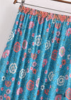 Blue Boho Chic Long Skirt with colorful floral pattern