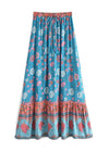 Blue Boho Chic Long Skirt with colorful floral pattern