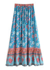 Blue Boho Chic Long Skirt with colorful floral pattern