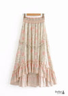 Long asymmetrical Beige Skirt Boho floral pattern