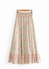 Long asymmetrical Beige Skirt Boho floral pattern