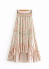 Long asymmetrical Beige Skirt Boho floral pattern