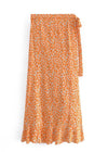 Long wrap Skirt Boho asymmetric Floral pattern Orange