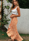 Long wrap Skirt Boho asymmetric Floral pattern Orange