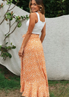 Long wrap Skirt Boho asymmetric Floral pattern Orange