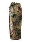 Long Boho wrap Skirt straight, tropical green floral pattern