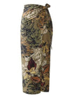 Long Boho wrap Skirt straight, tropical green floral pattern