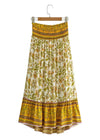 Yellow Boho Long Skirt smocked waist Floral pattern