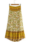 Yellow Boho Long Skirt smocked waist Floral pattern