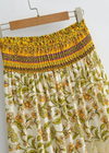 Yellow Boho Long Skirt smocked waist Floral pattern