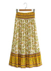 Yellow Boho Long Skirt smocked waist Floral pattern