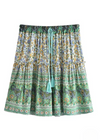 Boho Short skirts green, floral pattern with pompom cord