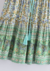 Boho Short skirts green, floral pattern with pompom cord