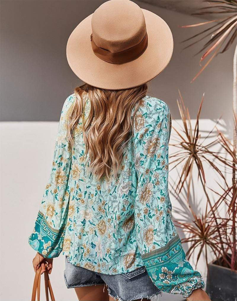 Boho Spring Blue-Green Blouse