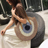 Boho Straw Round Beach Tote Bag