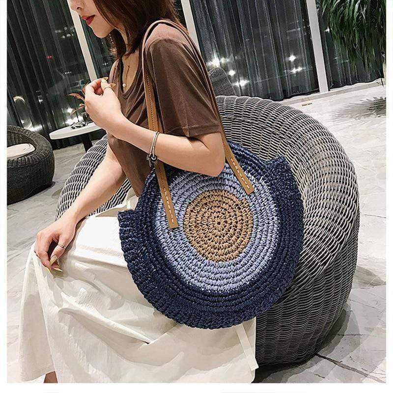 Boho Straw Round Beach Tote Bag Boho Mood