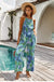 Boho Summer Tropical Jumpsuit with Blue and Green Jungle Pattern