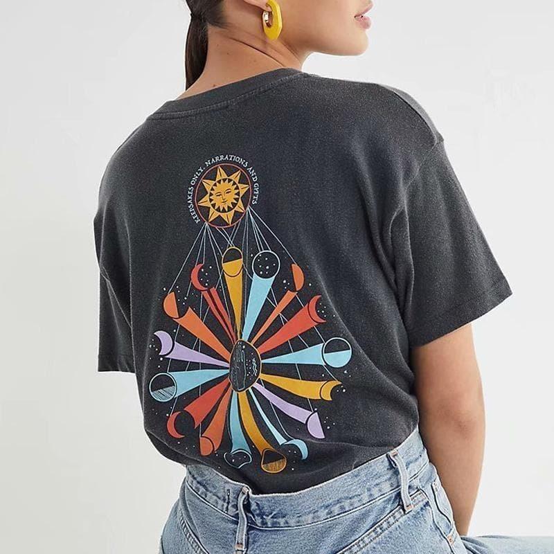 Boho Sun & Moon Black T-shirt