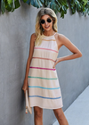 Boho Halter Short Dress Rainbow Ribbon