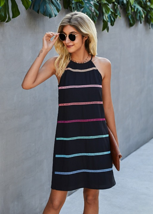 Boho Halter Short Dress Rainbow Ribbon
