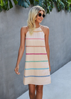 Boho Halter Short Dress Rainbow Ribbon