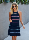 Boho Halter Short Dress Rainbow Ribbon