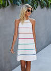 Boho Halter Short Dress Rainbow Ribbon